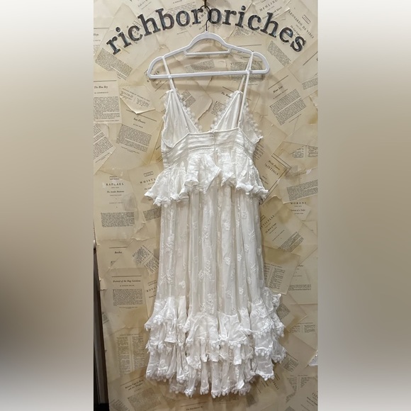 Anthropologie Bhldn Rococo Sand Marla Long Dress Tiered Embroidery Floral Ivory - Picture 10 of 10